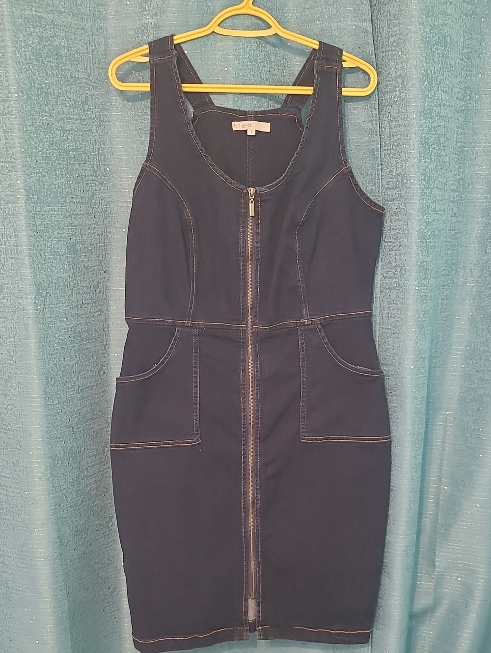 Cleo Dark Navy Denim Zip-Front Midi Dress